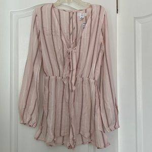 Long-sleeve pink striped romper